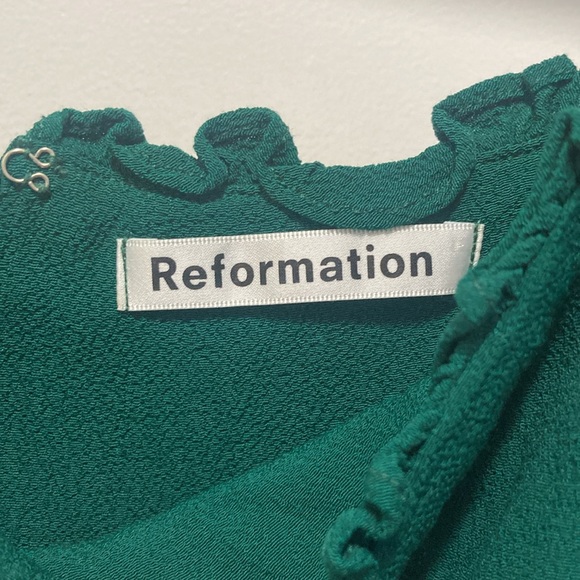 Reformation Dress - emerald green Wilshire Ruffle - Picture 5 of 8